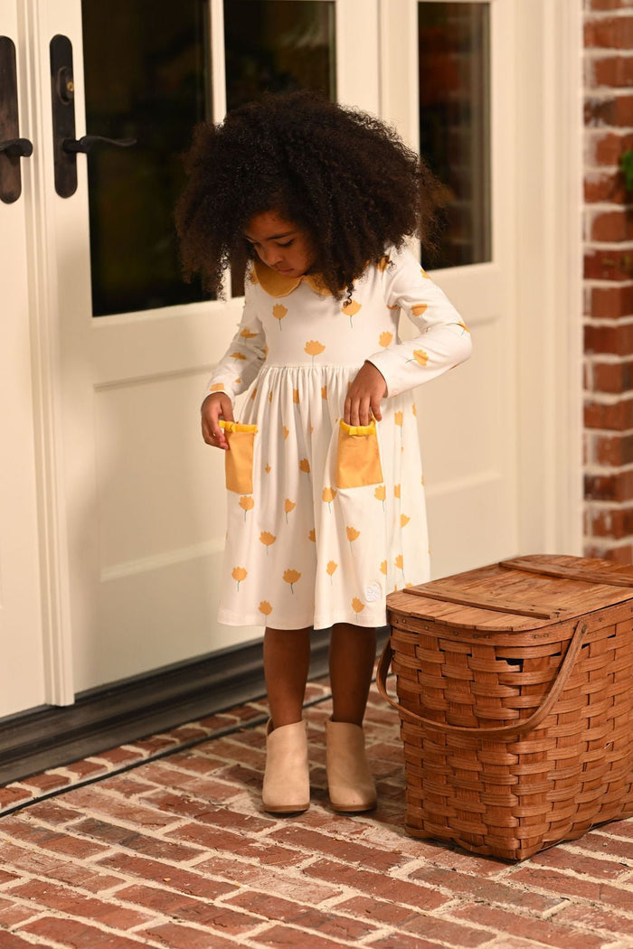 Claire Twirl Dress - Golden Flowers - Sugar Bee Clothing