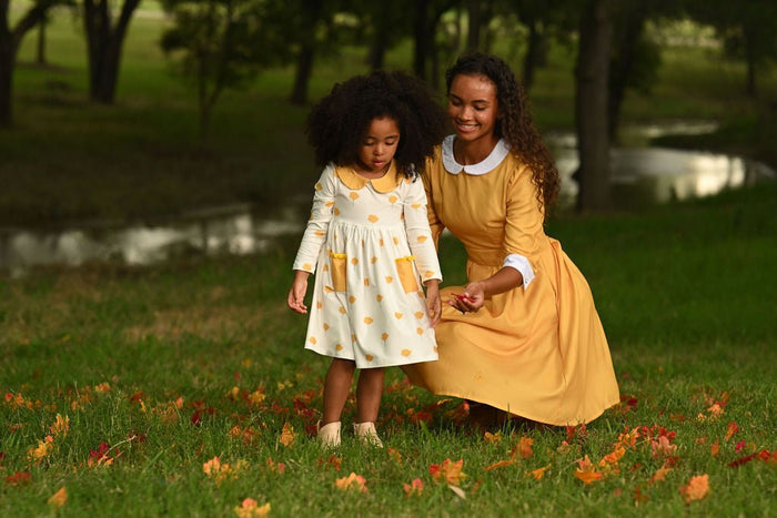 Claire Twirl Dress - Golden Flowers - Sugar Bee Clothing