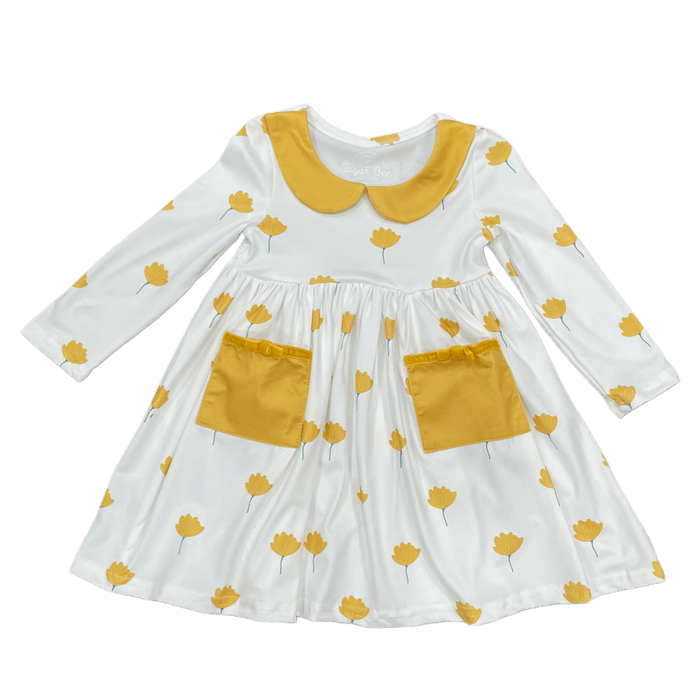 Claire Twirl Dress - Golden Flowers - Sugar Bee Clothing