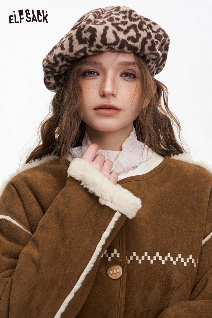 ELFSACK Classic Solid Line Plush Button Coat