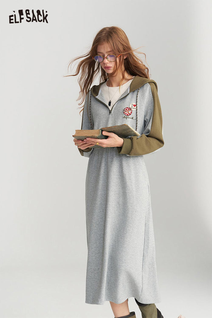 Color Block A Line Dress with Embroidered Badge