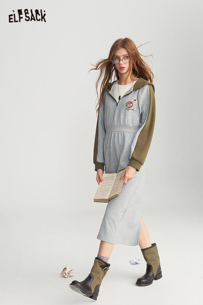 Color Block A Line Dress with Embroidered Badge