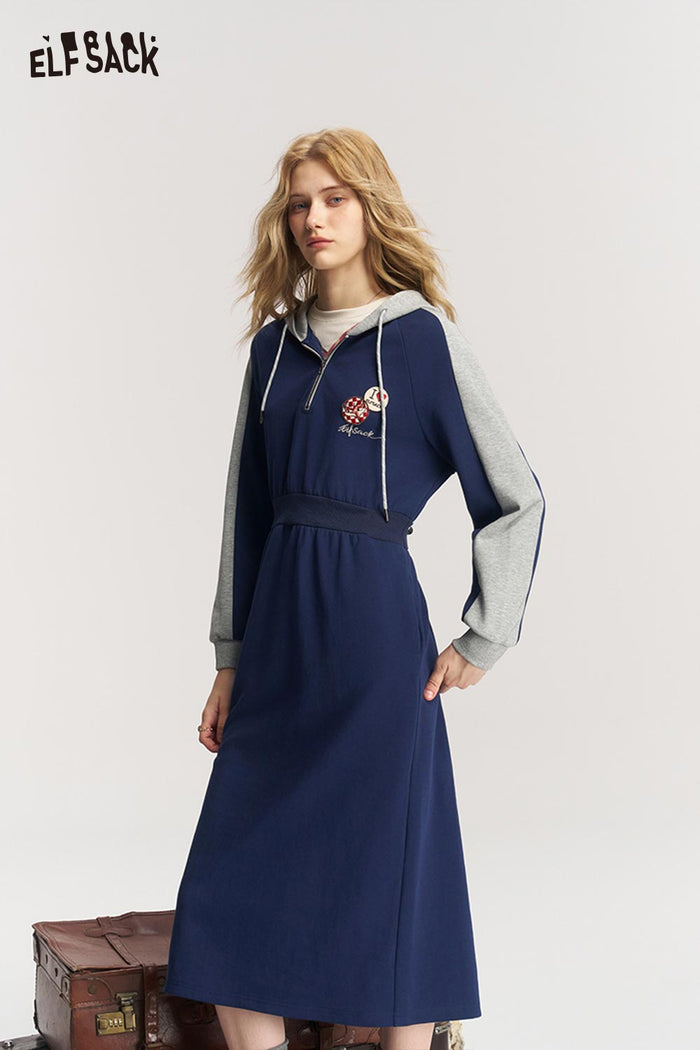 Color Block A Line Dress with Embroidered Badge