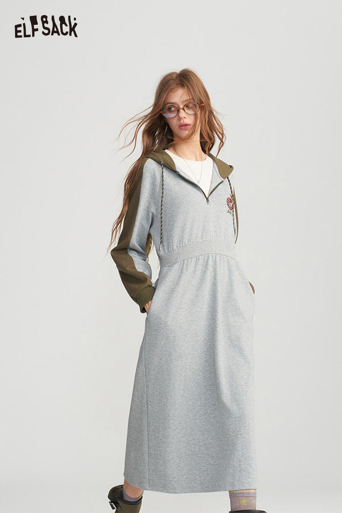Color Block A Line Dress with Embroidered Badge