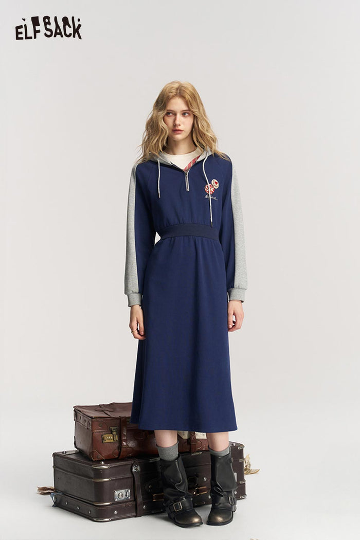 Color Block A Line Dress with Embroidered Badge