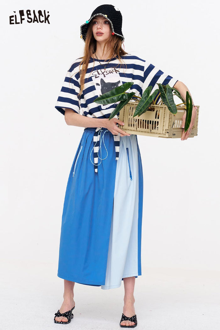 ELFSACK Color Block Drawstring Wide Leg Pants