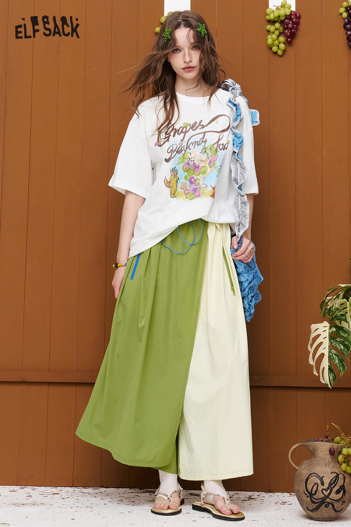 ELFSACK Color Block Drawstring Wide Leg Pants