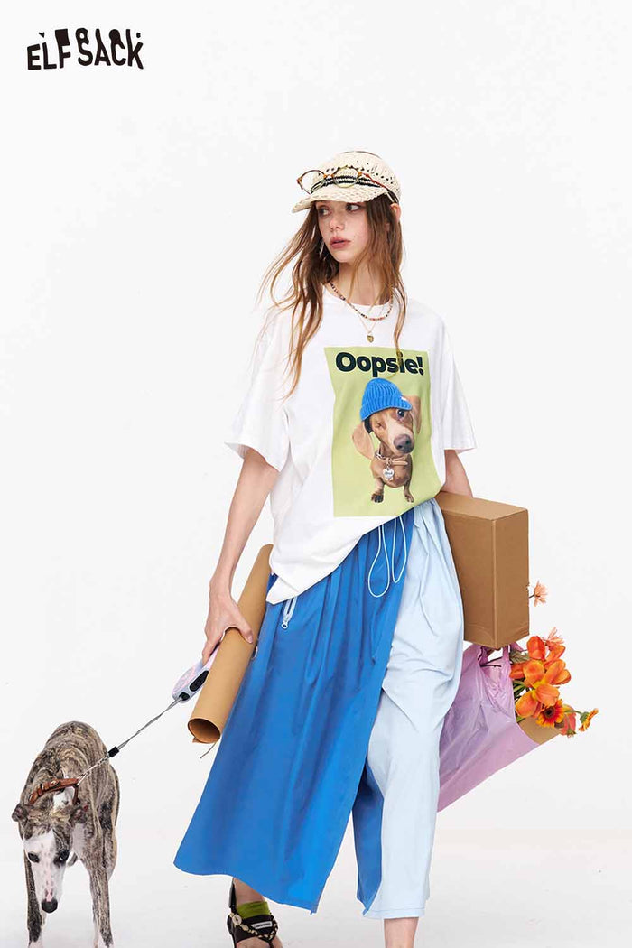 ELFSACK Color Block Drawstring Wide Leg Pants