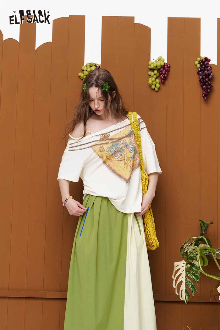 ELFSACK Color Block Drawstring Wide Leg Pants