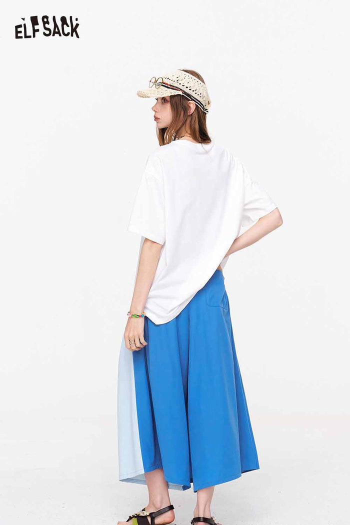 ELFSACK Color Block Drawstring Wide Leg Pants