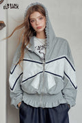 Colorblock Lace Zip Up Crop Jacket