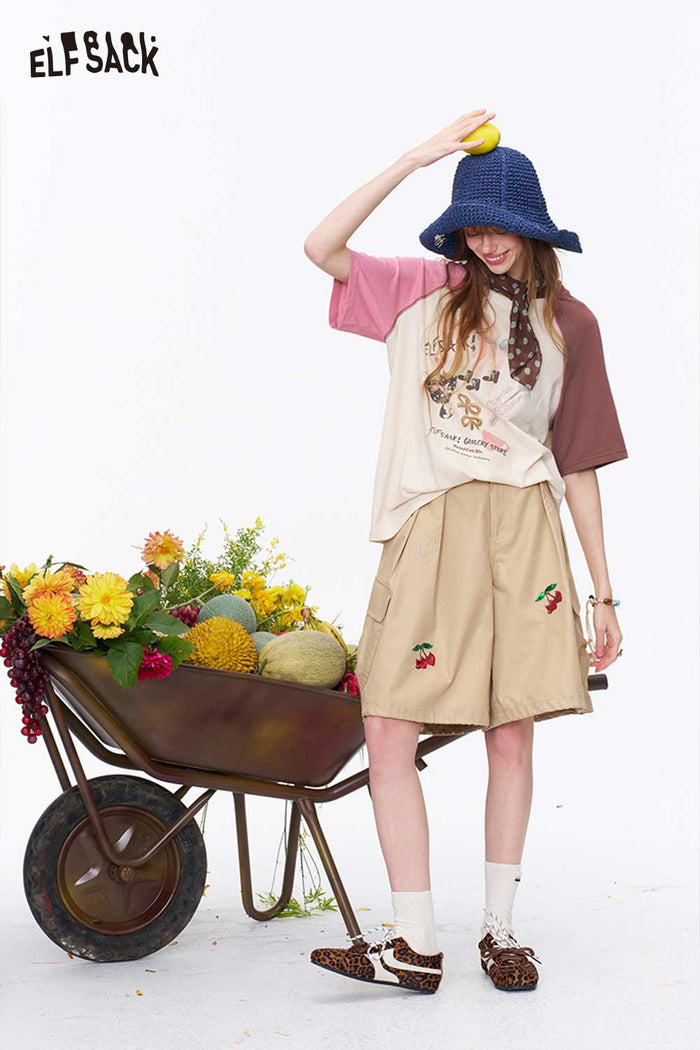 ELFSACK Colorblock Raglan Graphic Print T-Shirt
