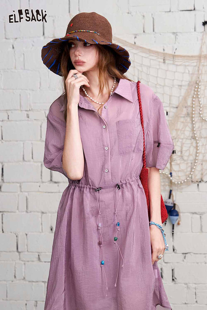 ELFSACK Colorful Button Cinched Shirt Dress