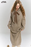 ELFSACK Colorful dots hooded pockets tie knit long dress