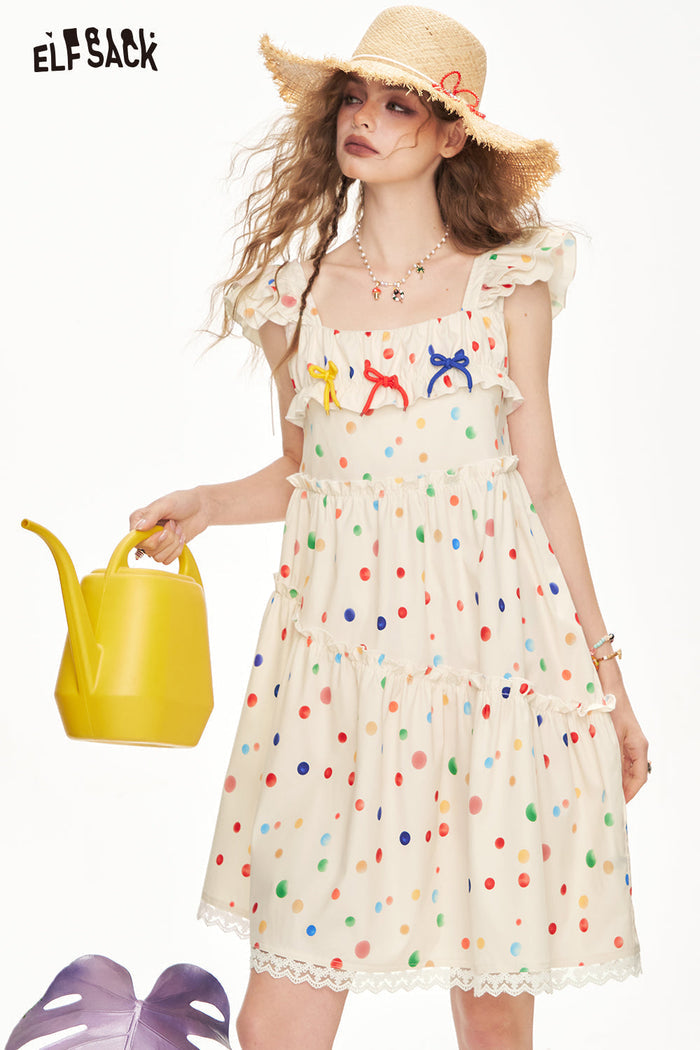 ELFSACK Colorful Polka Dot Small Fly Sleeve Suspender Chic Dress