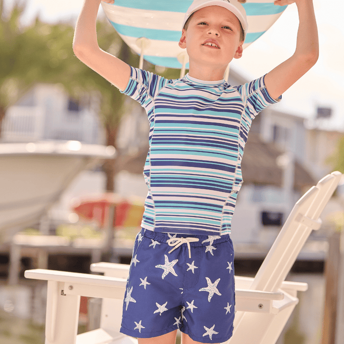 Compression Swim Shorts - Navy Starfish - Sugar Bee Clothing