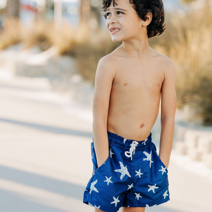 Compression Swim Shorts - Navy Starfish - Sugar Bee Clothing