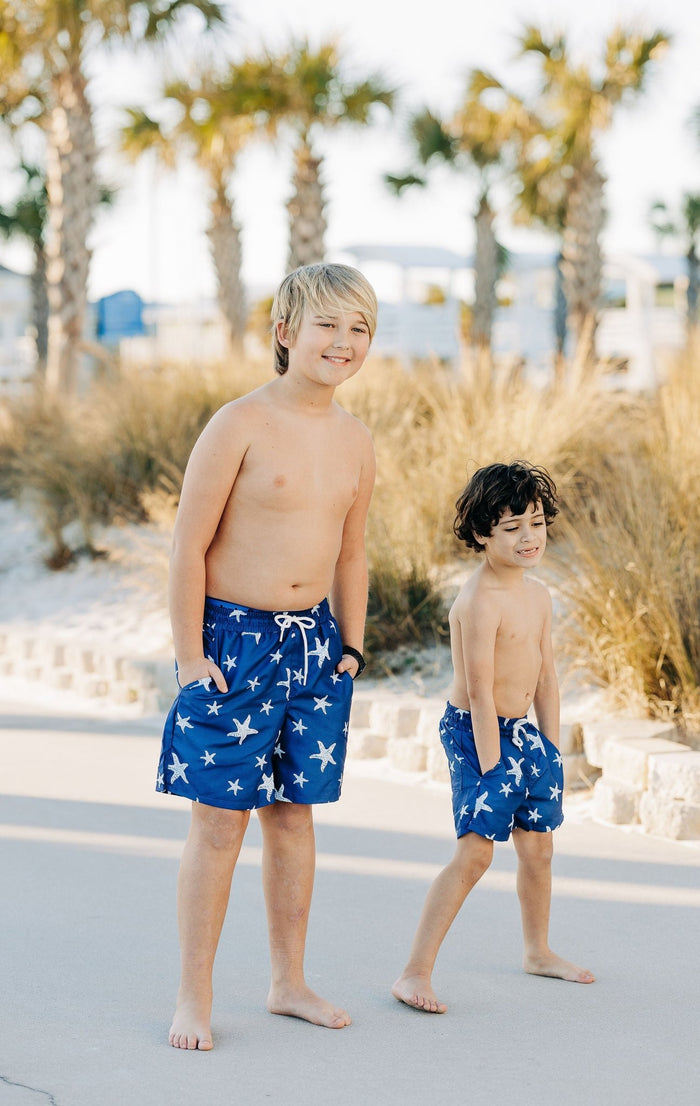 Compression Swim Shorts - Navy Starfish - Sugar Bee Clothing