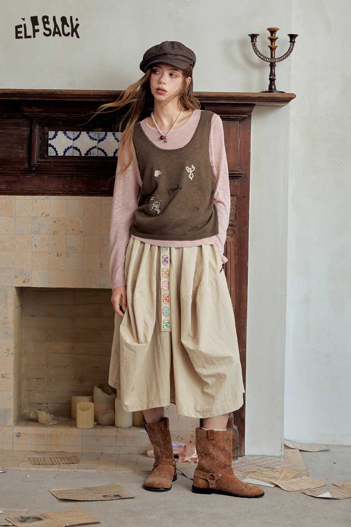 Contrast 2 In 1 Embroidered Cropped Top