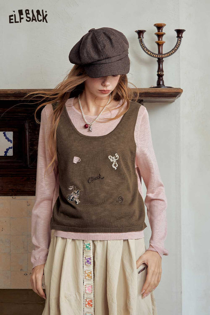 Contrast 2 In 1 Embroidered Cropped Top
