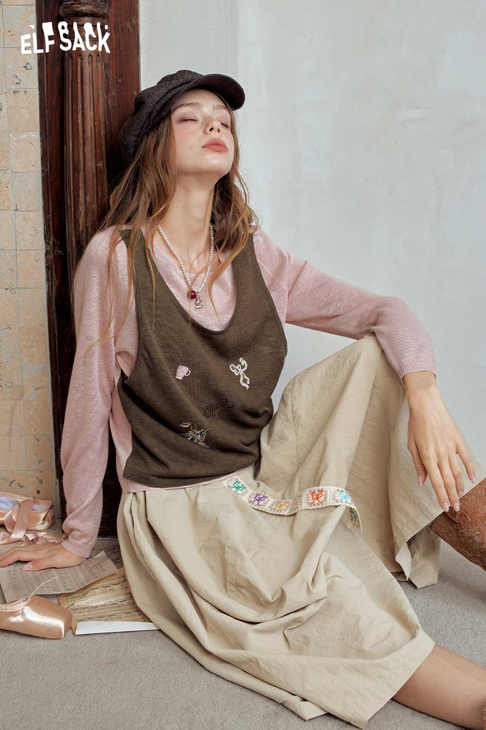 Contrast 2 In 1 Embroidered Cropped Top
