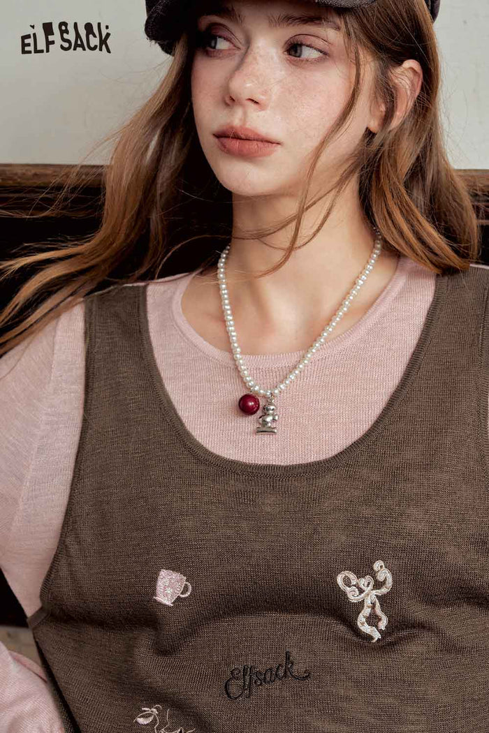 Contrast 2 In 1 Embroidered Cropped Top