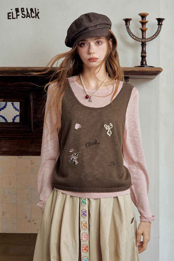 Contrast 2 In 1 Embroidered Cropped Top