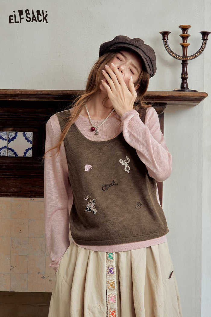 Contrast 2 In 1 Embroidered Cropped Top