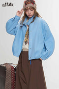 Contrast Collar Fox Embroidery Crop Jacket