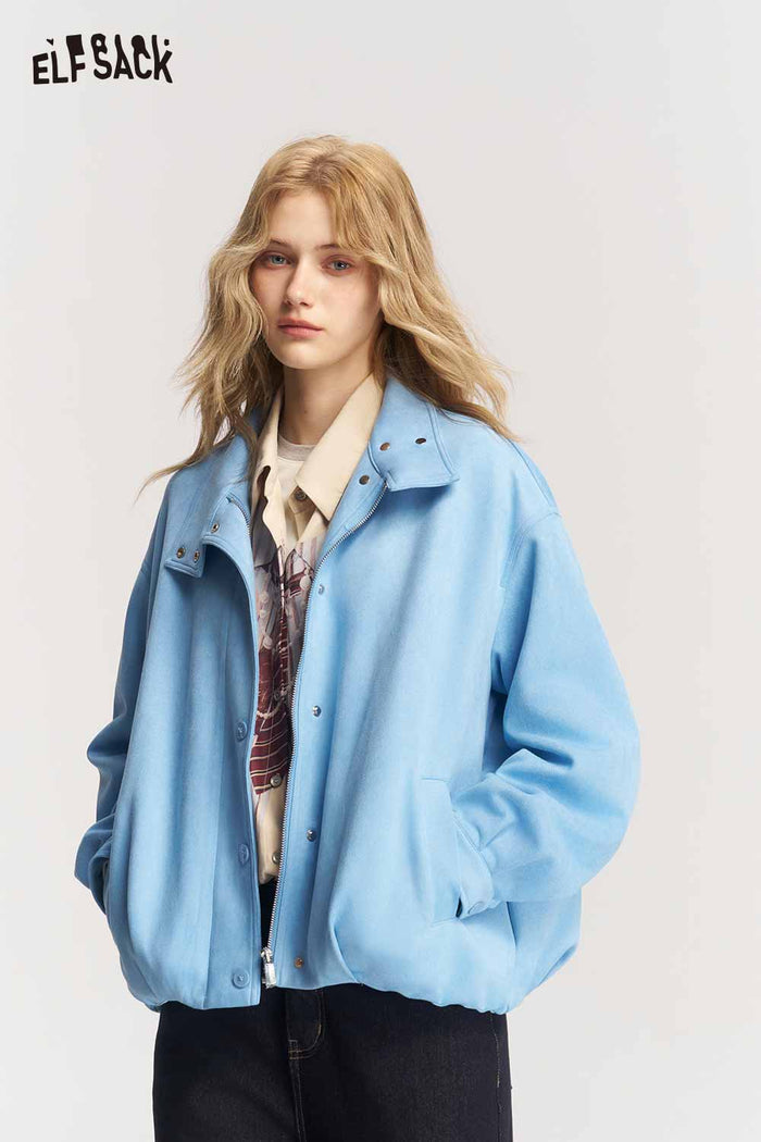 Contrast Collar Fox Embroidery Crop Jacket