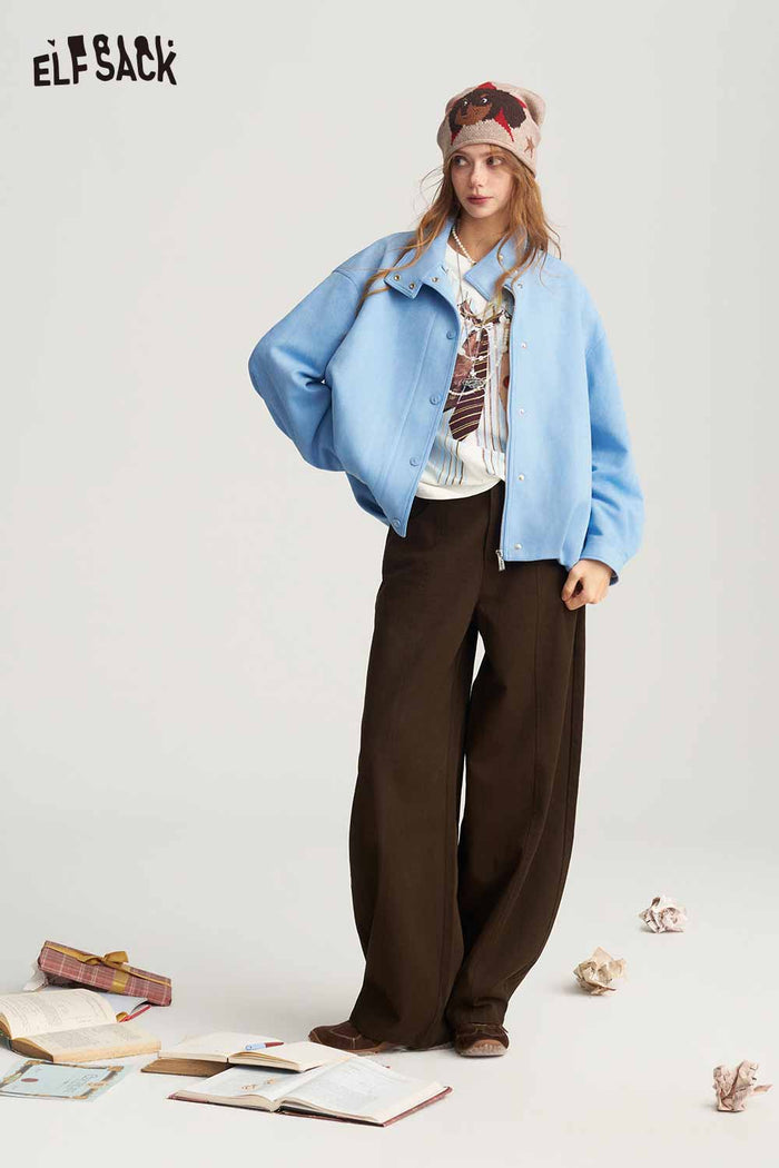 Contrast Collar Fox Embroidery Crop Jacket