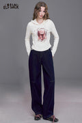 ELFSACK Contrast Stripe and Patchwork Details Relaxed Fit Dark Wash Jeans