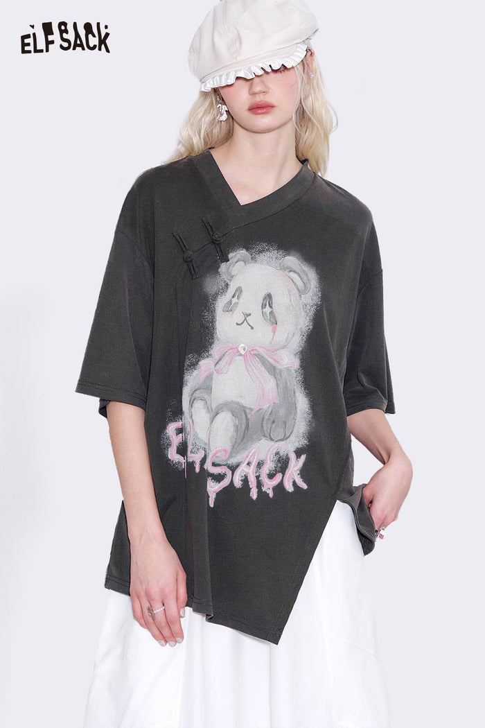 ELFSACK Cotton Blend Chinese Inspired Relaxed Tee