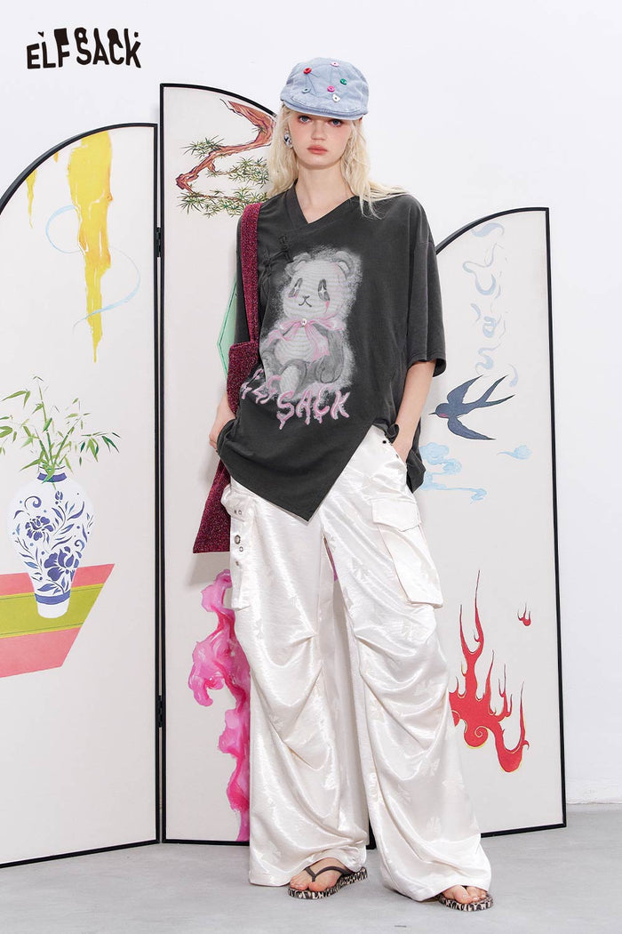 ELFSACK Cotton Blend Chinese Inspired Relaxed Tee