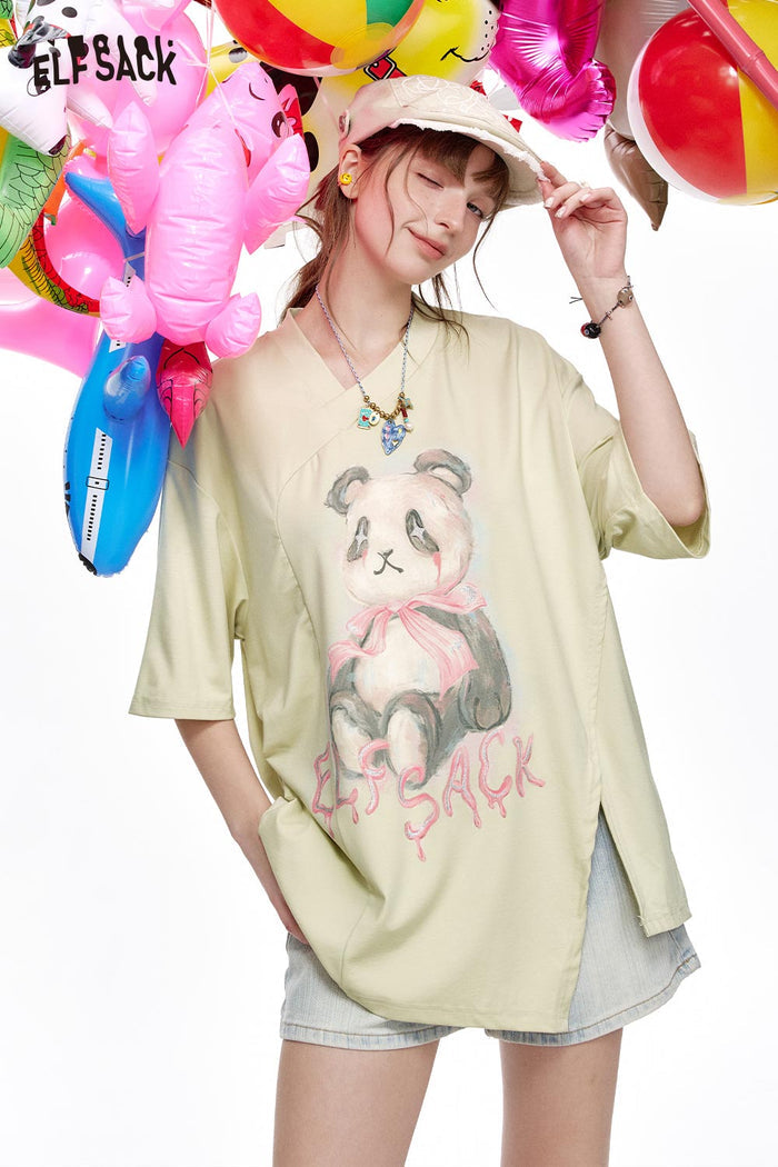 ELFSACK Cotton Blend Chinese Inspired Relaxed Tee