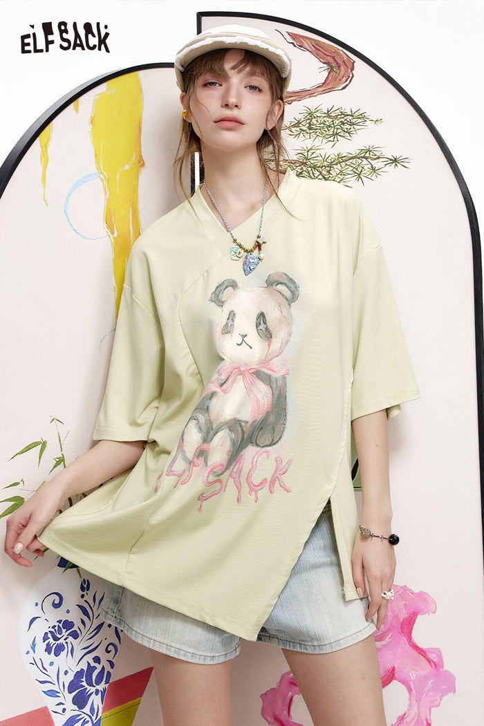 ELFSACK Cotton Blend Chinese Inspired Relaxed Tee