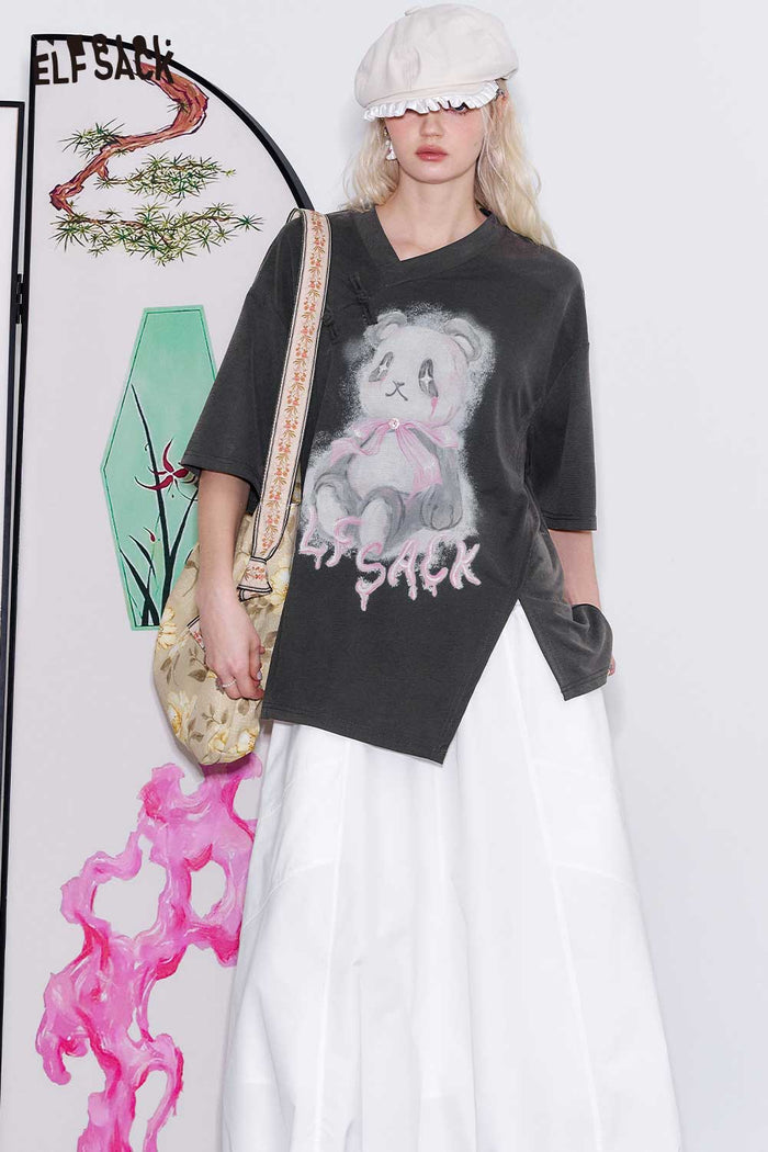 ELFSACK Cotton Blend Chinese Inspired Relaxed Tee