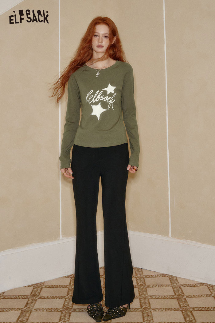 ELFSACK Cotton Blend Constellation Stitch Detail Crew Neck Slim Fit Tee