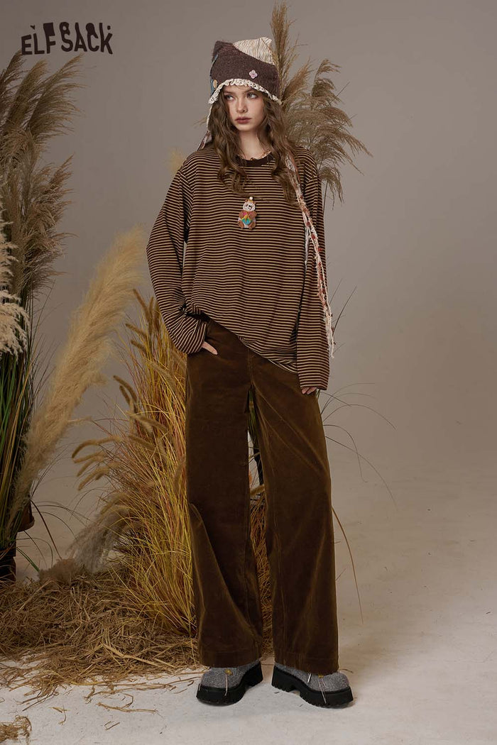ELFSACK Cotton Blend Mid Rise Versatile Design Straight Leg Pants