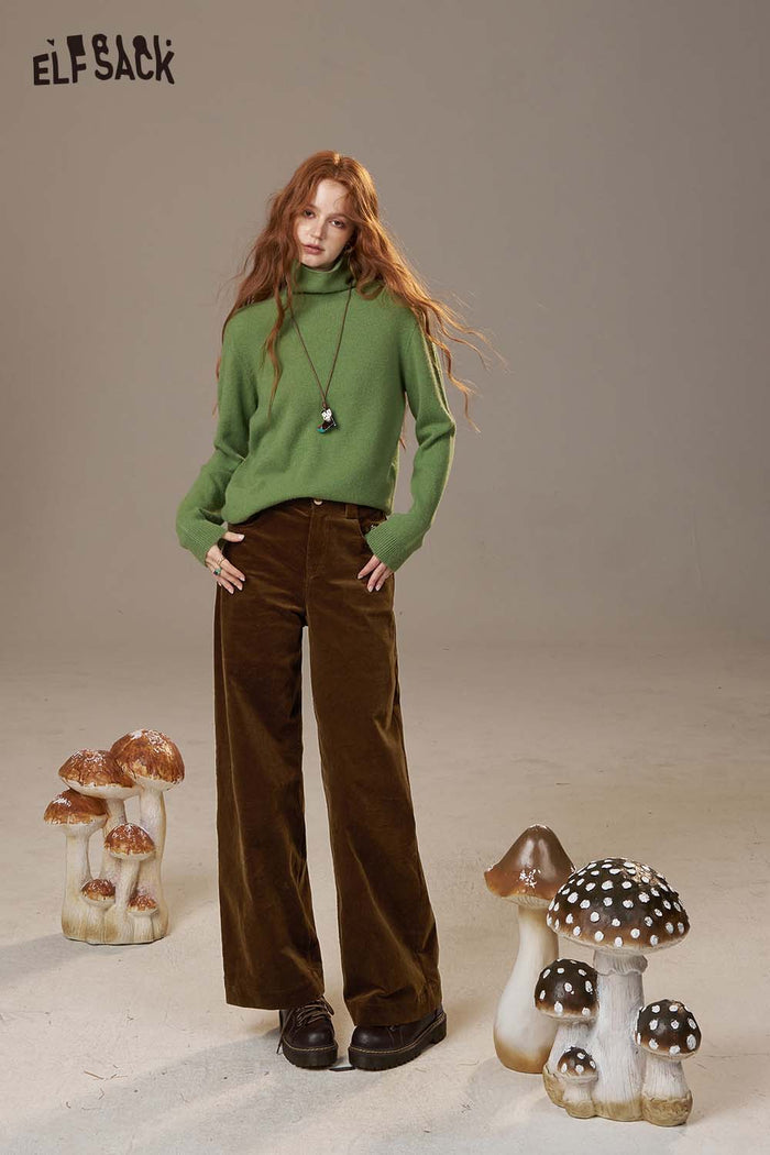 ELFSACK Cotton Blend Mid Rise Versatile Design Straight Leg Pants
