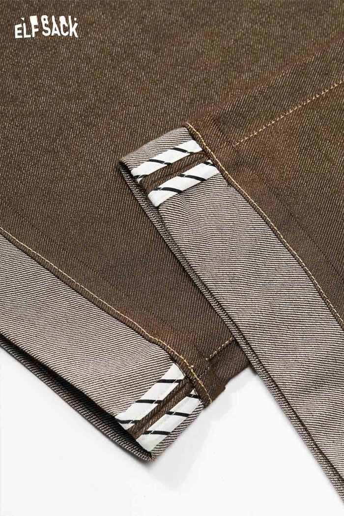 ELFSACK Cotton Blend Roll-Up Hem Wide Leg Trousers with Contrast Topstitching Detail