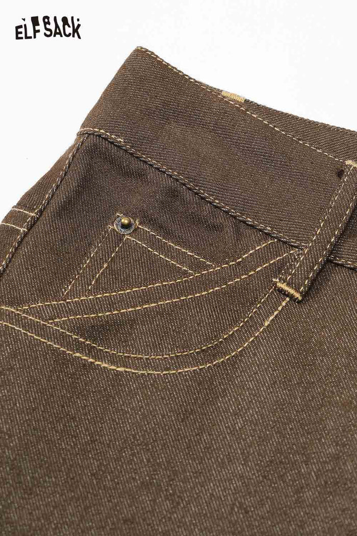 ELFSACK Cotton Blend Roll-Up Hem Wide Leg Trousers with Contrast Topstitching Detail