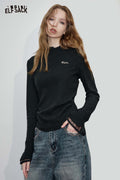 ELFSACK Cotton blend Stretch Knit Contrast Lace Panel Insets Basic Top