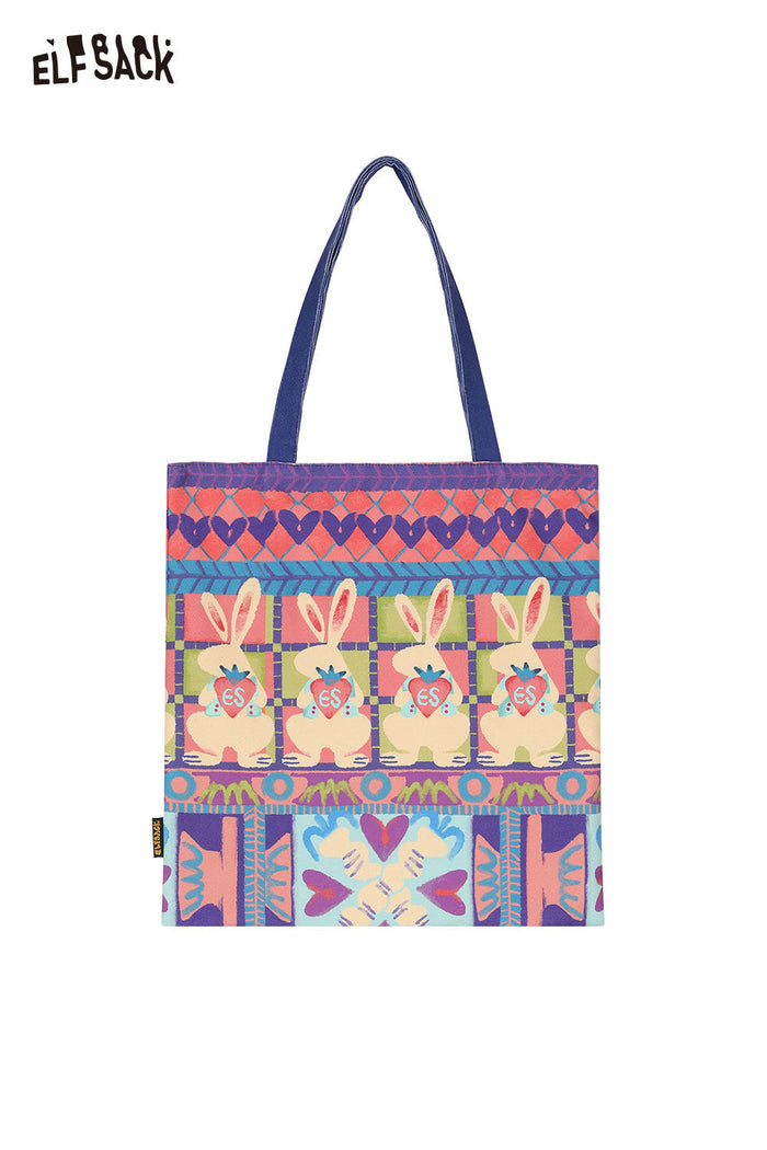 ELFSACK Cotton Canvas Full Coverage Rabbit Graphic Tote Bag
