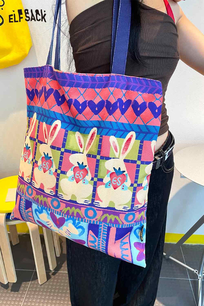 ELFSACK Cotton Canvas Full Coverage Rabbit Graphic Tote Bag