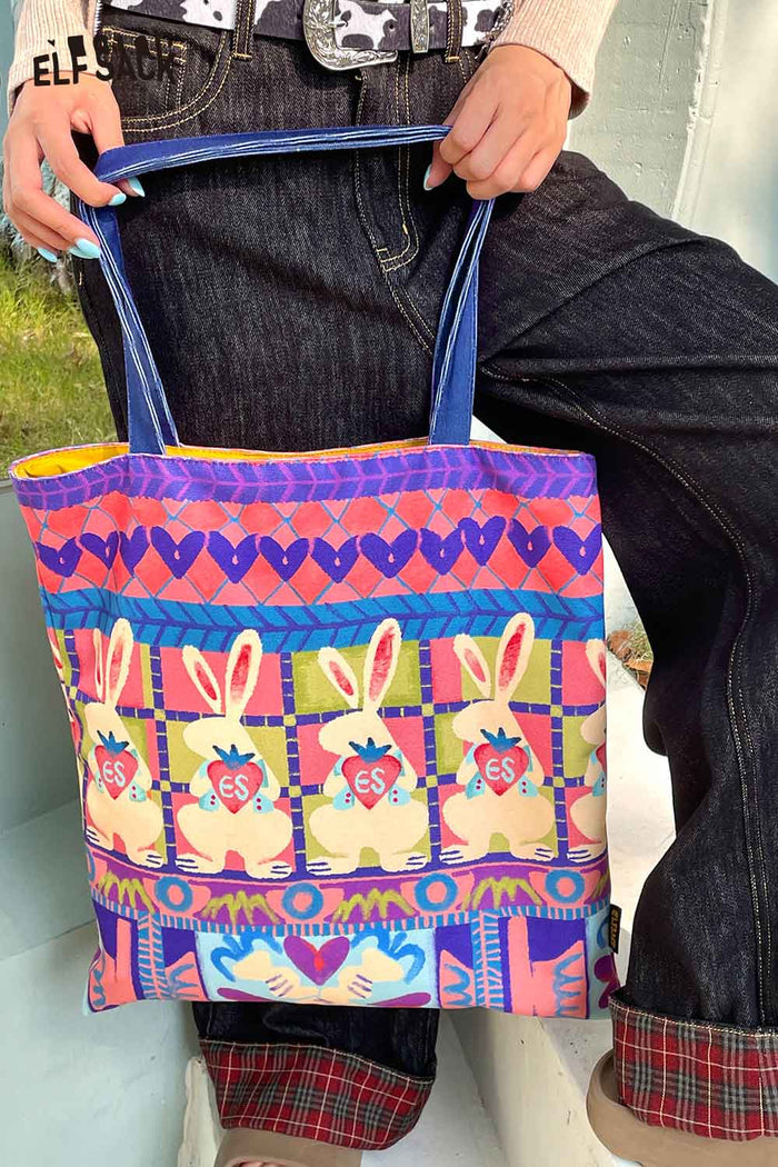 ELFSACK Cotton Canvas Full Coverage Rabbit Graphic Tote Bag