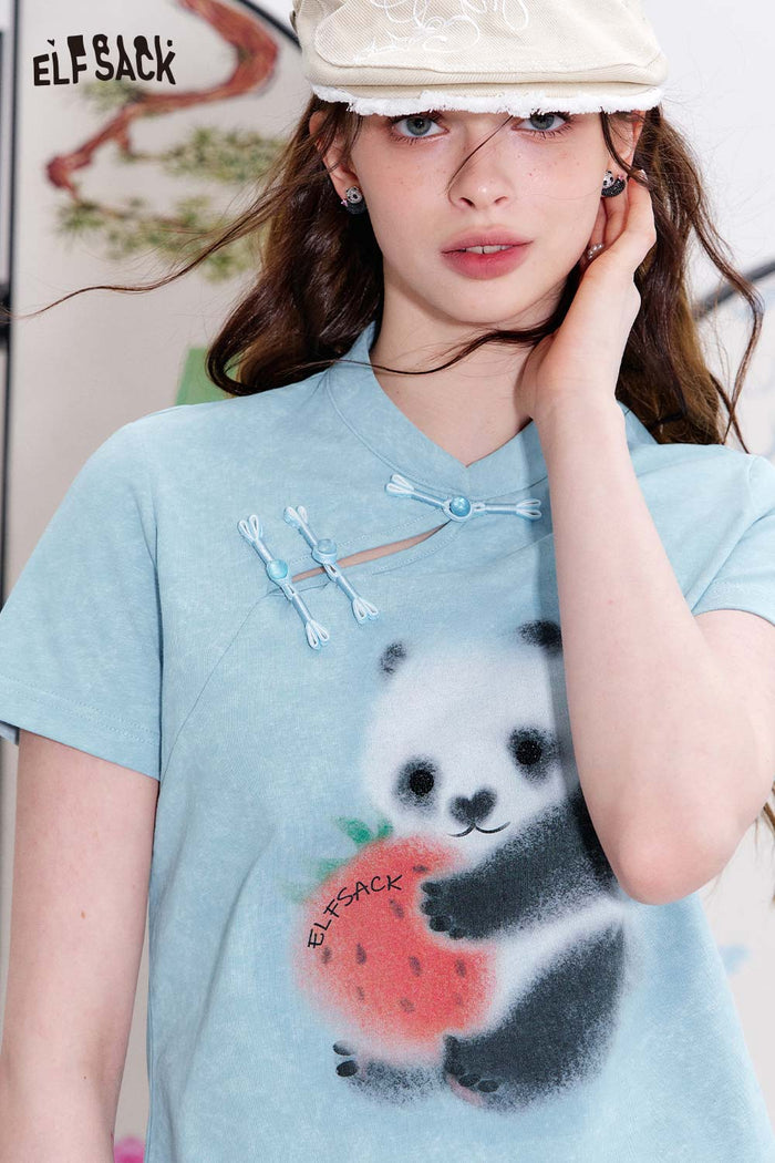 ELFSACK Cotton Chinese Print Fitted Blouse