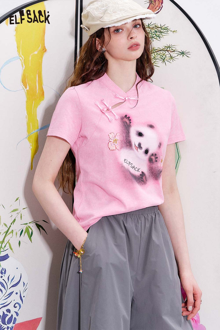 ELFSACK Cotton Chinese Print Fitted Blouse