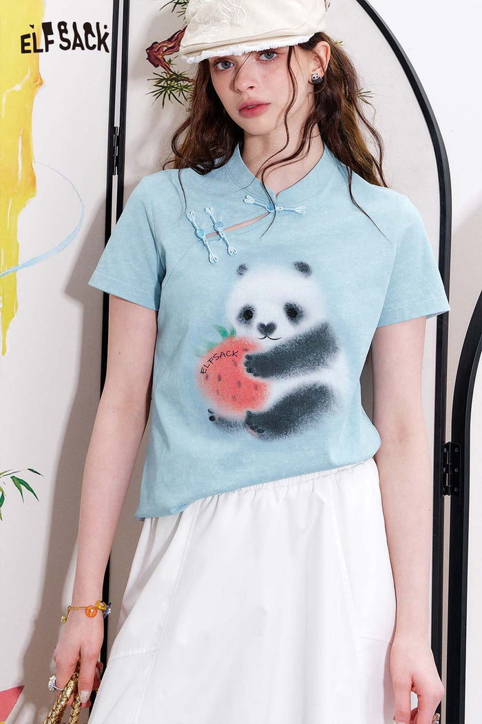 ELFSACK Cotton Chinese Print Fitted Blouse