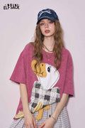 ELFSACK Cotton Heavy Duty Duck Graphic Short Sleeve T-shirt Unique Design Y2K Niche Top